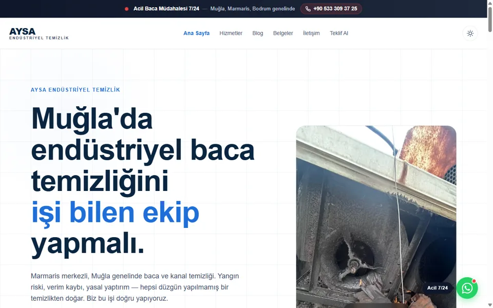 AYSA Endüstriyel Temizlik web sitesi ana sayfası