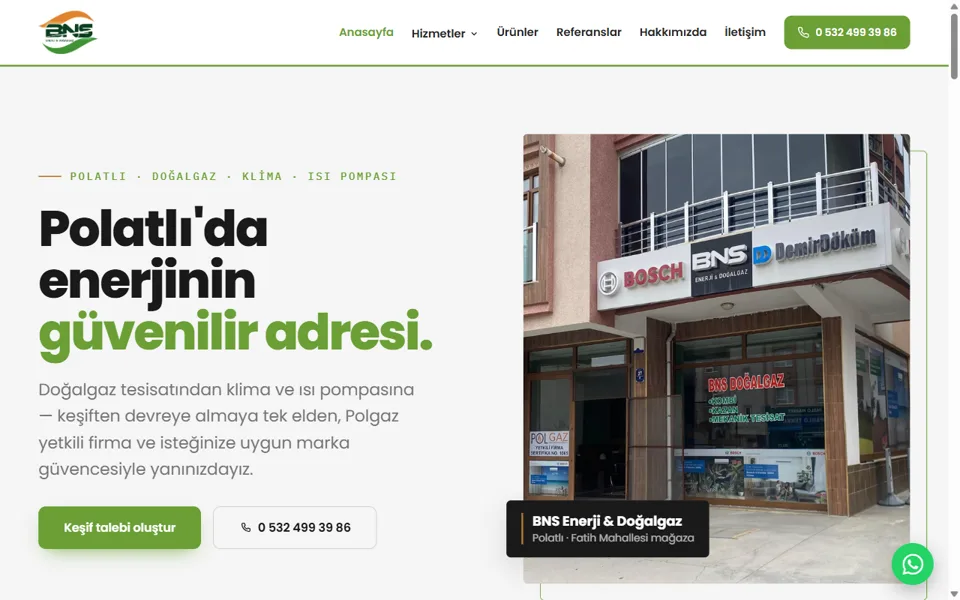 BNS Enerji & Doğalgaz web sitesi ana sayfası